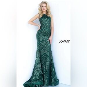 Jovani Sleeveless Open-Back Dark Emerald Green Sequin Mermaid Prom Dress Sz 22
